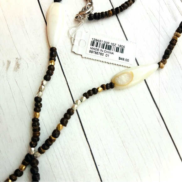 NEW NWT J. Jill AbaloneShell Wooden Bead Long Lariat Necklace $49 Retail Tag - Picture 2 of 4